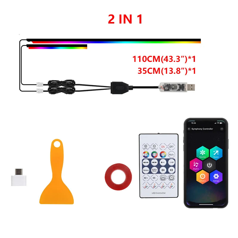 10/6/4/2/1 in 1 Car Full RGB LED Ambient Rainbow Light Strip/ USB Dream Symphon Music Atmosphere Lamp with App Remote Control