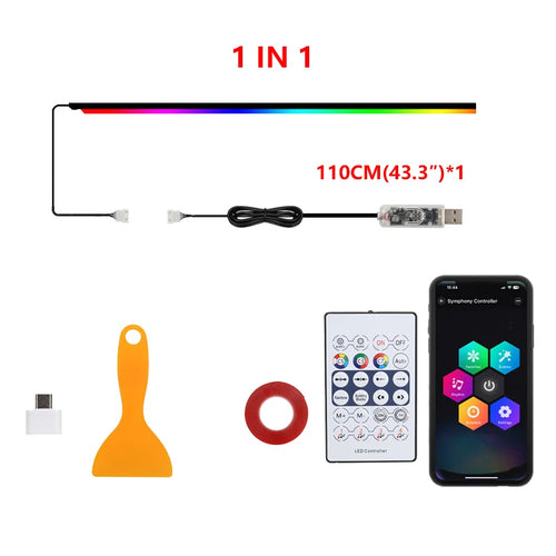 10/6/4/2/1 in 1 Car Full RGB LED Ambient Rainbow Light Strip/ USB Dream Symphon Music Atmosphere Lamp with App Remote Control
