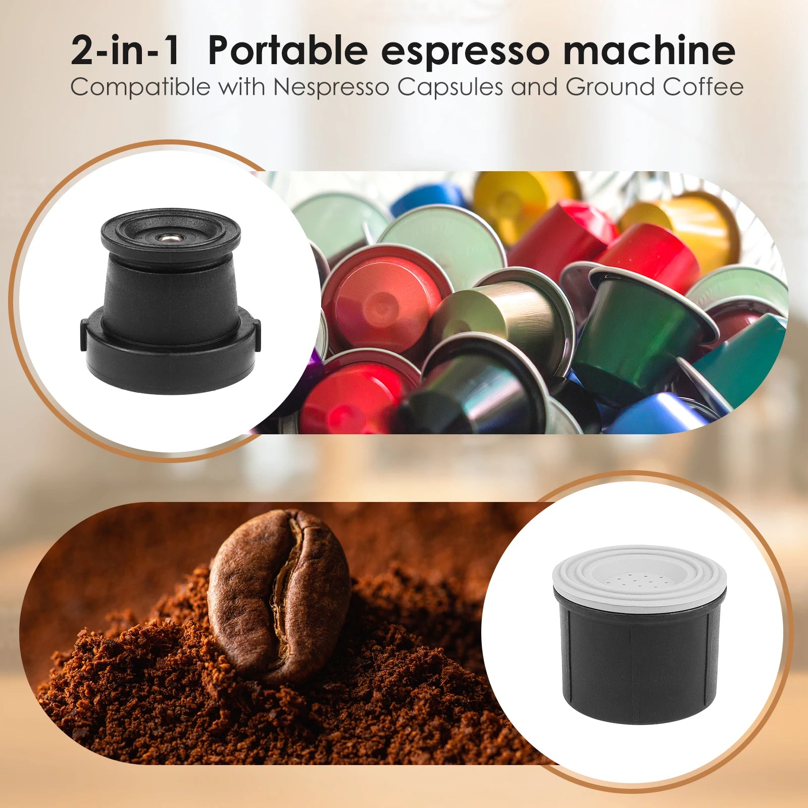 2 in 1 Manual Espresso Coffee Machine Hot/Cold Portable Coffee Maker for NS Capsules & Ground Hand Press,Hiking Camping
