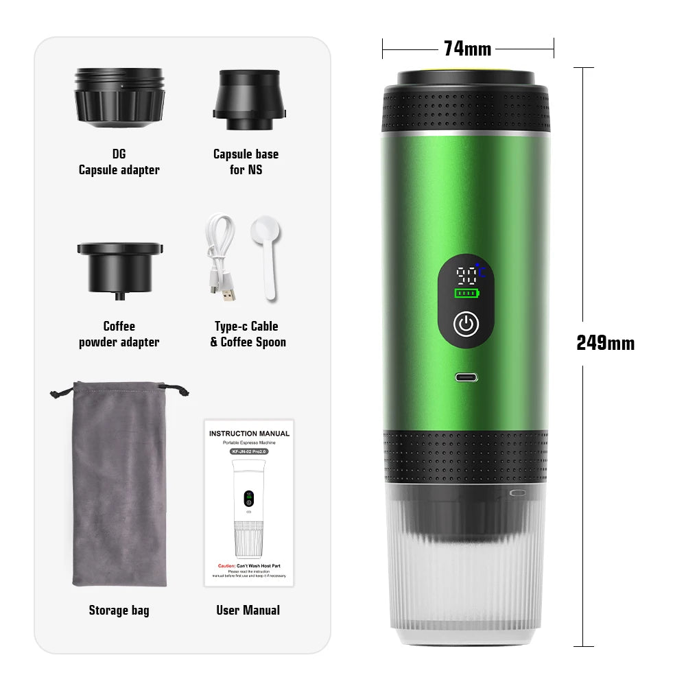 3-In-1 Capsule Coffee Maker with Digital Display Portable Espresso Coffee Machine for Car & Home Camping Coffee Maker