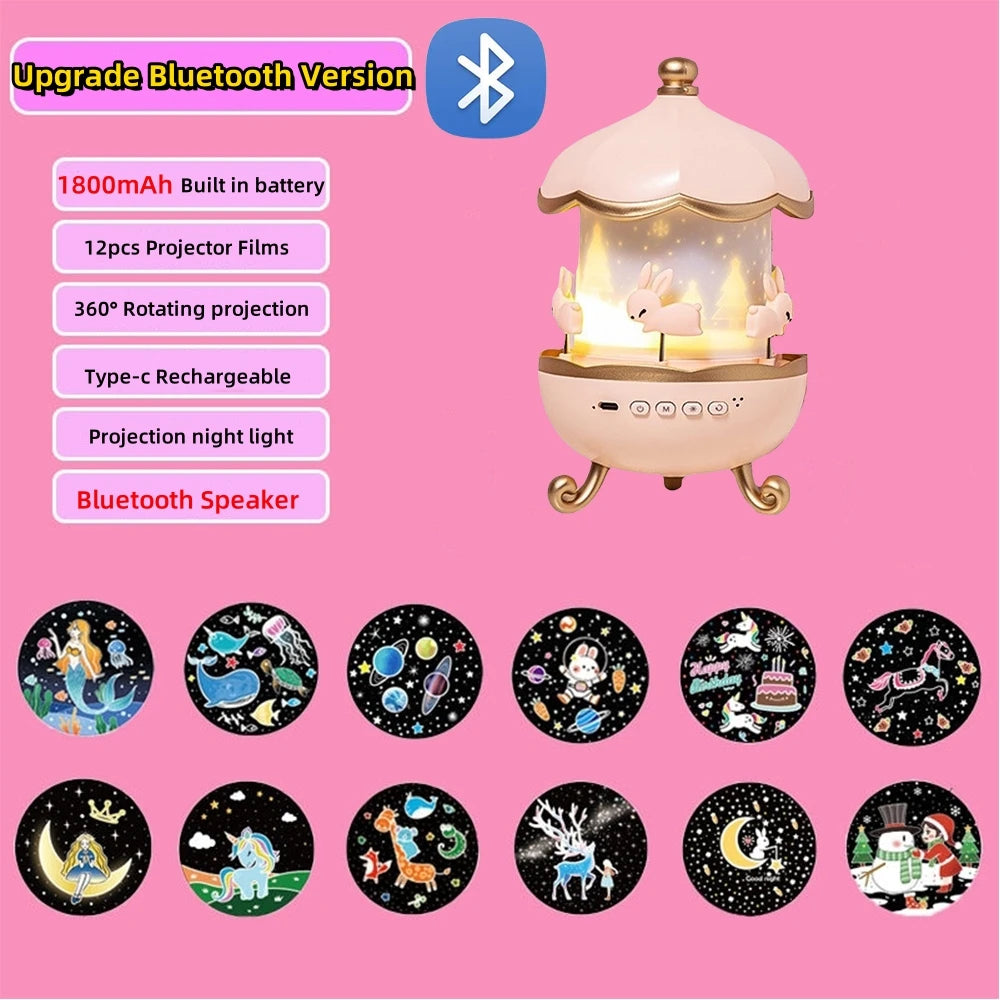 Projector Night Light with Speaker for Kids Room Decor 12 Films Kawaii Ocean Projection Nightlights for Baby Bedroom Gifts