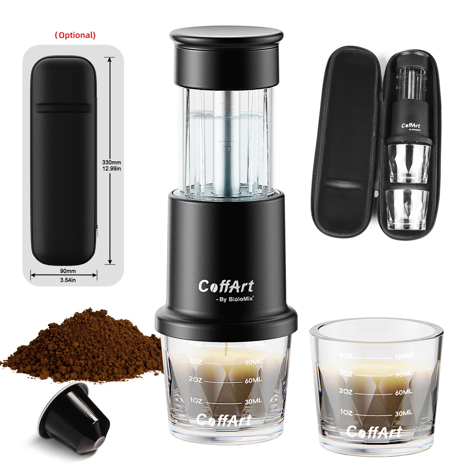 2 in 1 Manual Espresso Coffee Machine Hot/Cold Portable Coffee Maker for NS Capsules & Ground Hand Press,Hiking Camping