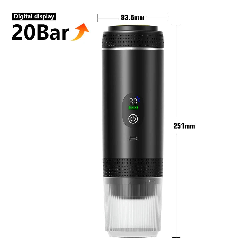 3-In-1 Capsule Coffee Maker with Digital Display Portable Espresso Coffee Machine for Car & Home Camping Coffee Maker
