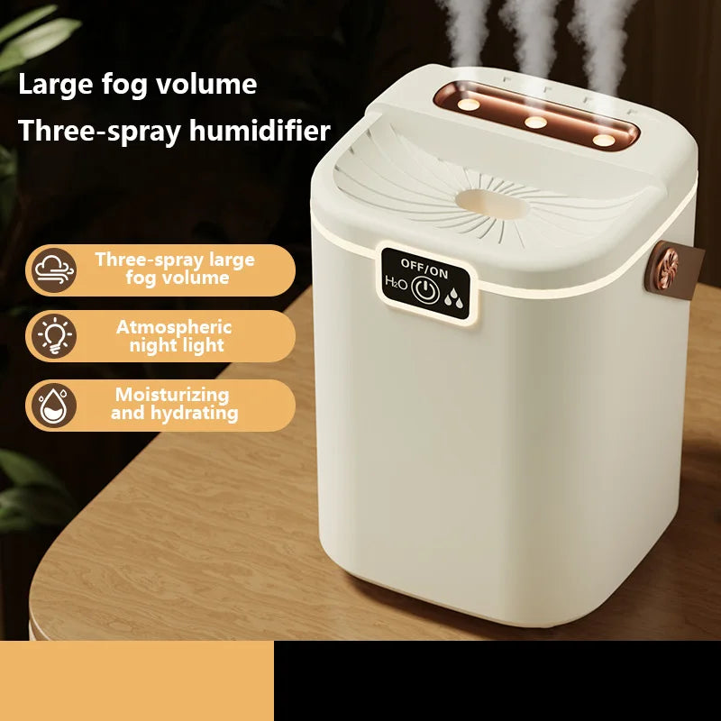 Three Nozzle Night Light Humidifier, 2L Large Capacity Silent Water Refill Type-C Air Purifier for Bedroom Living Room.
