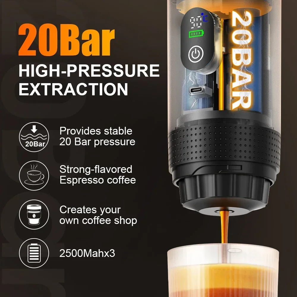 Portable Espresso Coffee Machine with Digital Display 3-In-1 Capsule Coffee Maker for Car & Home Camping Coffee Maker