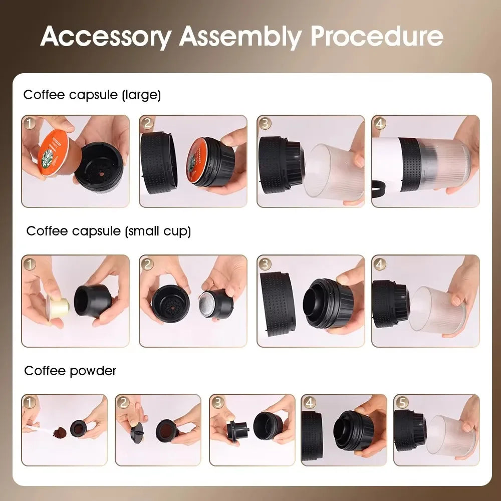Wireless Electric Portable Espresso Coffee Machine for Car & Home Camping Coffee Maker 3-In-1 Capsule Powder Travel Coffee Maker