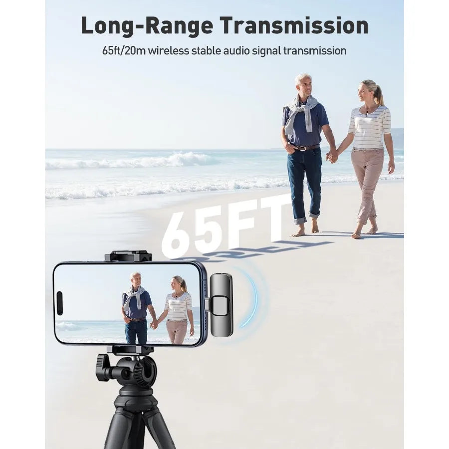 Mini Wireless Lavalier Microphone for Android Lapel Lav Mic with Noise Reduction for Vlog Youtube Tiktok Audio Video Recording