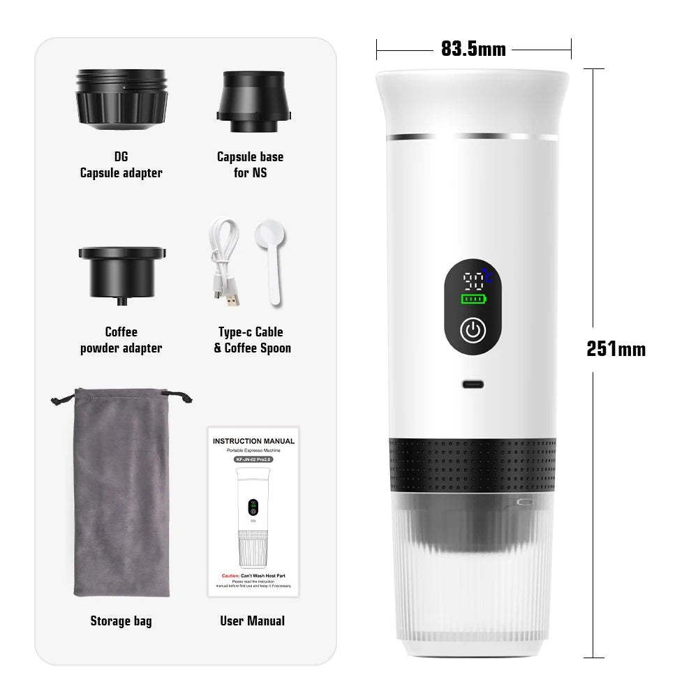 Portable Espresso Coffee Machine with Digital Display 3-In-1 Capsule Coffee Maker for Car & Home Camping Coffee Maker