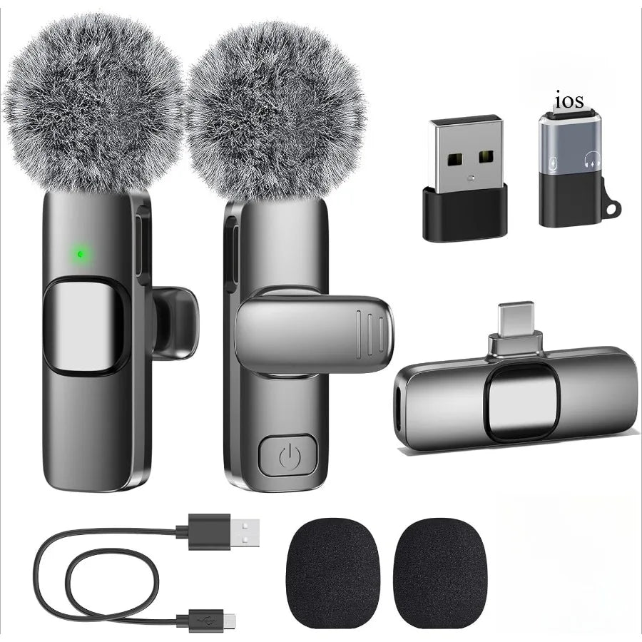 Mini Wireless Lavalier Microphone for Android Lapel Lav Mic with Noise Reduction for Vlog Youtube Tiktok Audio Video Recording
