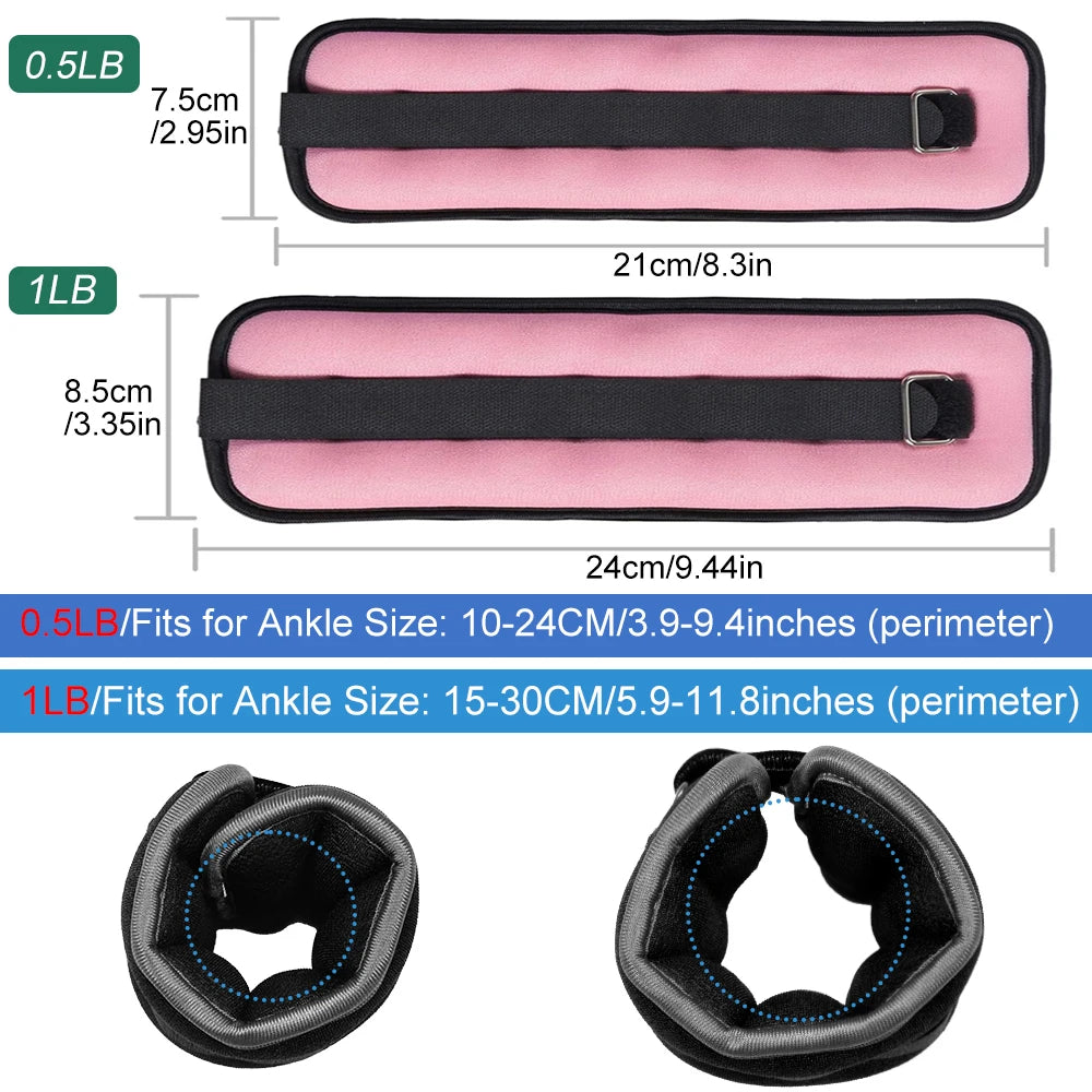 1Pair Adjustable Ankle & Wrist Weights (0.5Kg/1Kg) - Neoprene Leg Arm Straps for Running, Yoga - Strength Training for Women Men