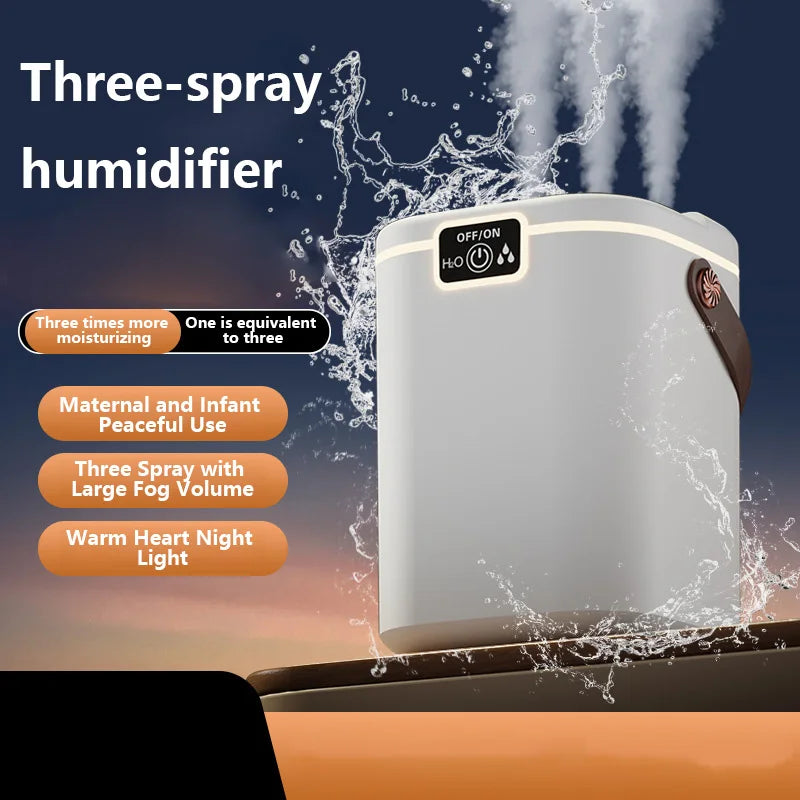 Three Nozzle Night Light Humidifier, 2L Large Capacity Silent Water Refill Type-C Air Purifier for Bedroom Living Room.