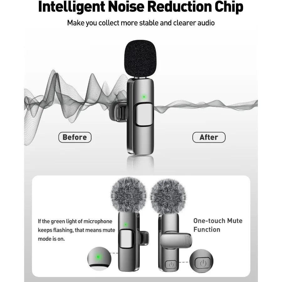 Mini Wireless Lavalier Microphone for Android Lapel Lav Mic with Noise Reduction for Vlog Youtube Tiktok Audio Video Recording