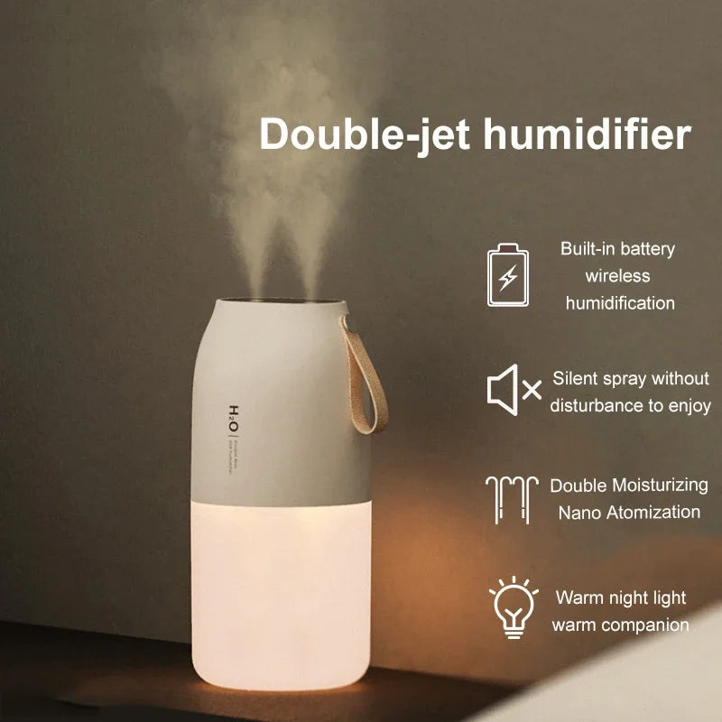 Air Humidifier Portable Double Mist 300Ml Cold Mist Diffuser 2000Mah Humidifier Car Air Purifier USB Mini Air Freshener Gift New