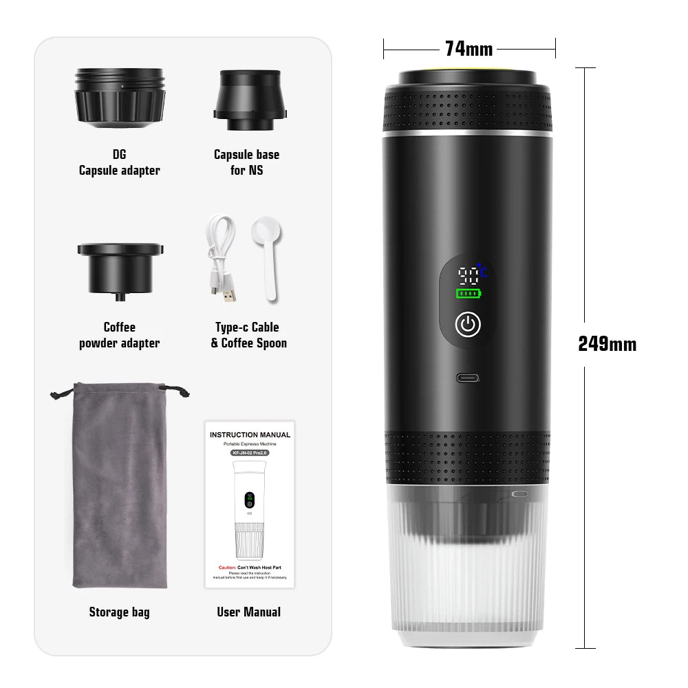 3-In-1 Capsule Coffee Maker with Digital Display Portable Espresso Coffee Machine for Car & Home Camping Coffee Maker