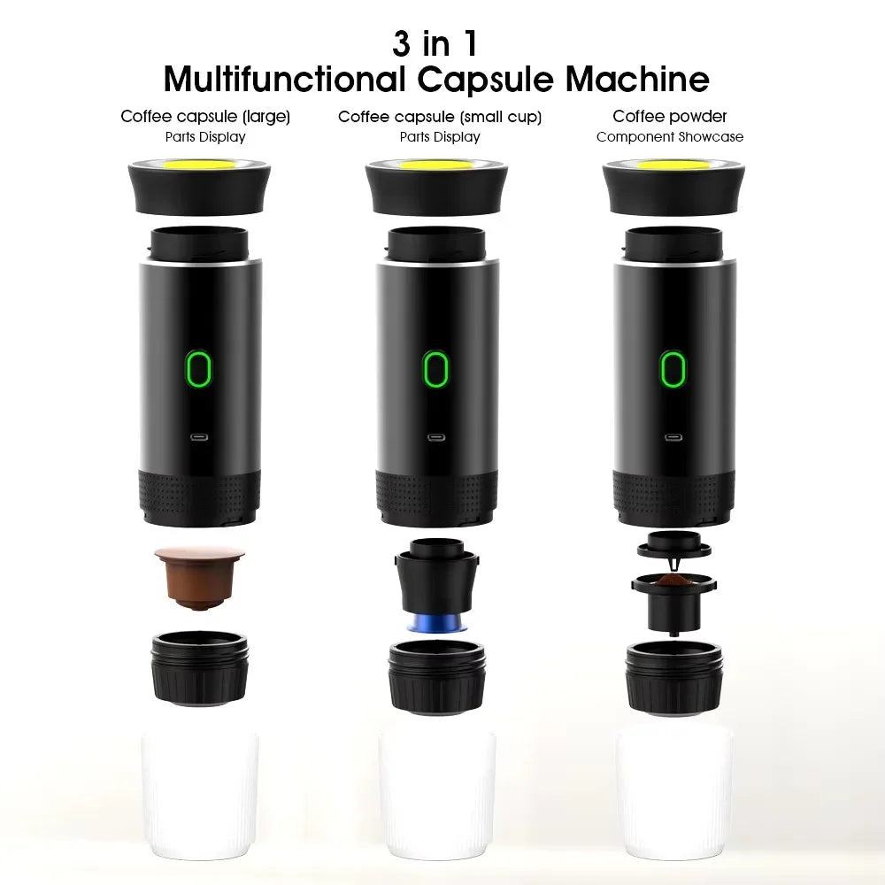 Wireless Electric Portable Espresso Coffee Machine for Car & Home Camping Coffee Maker 3-In-1 Capsule Powder Travel Coffee Maker