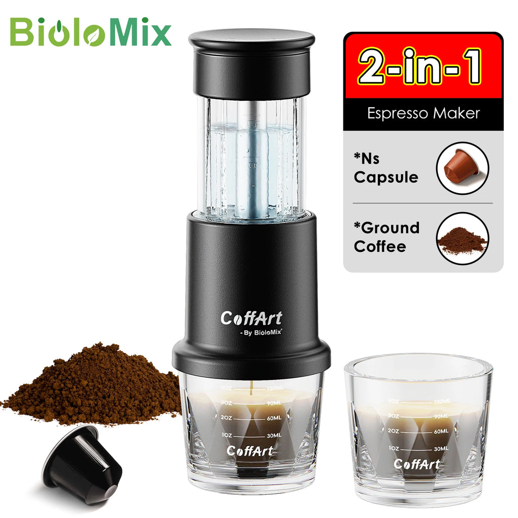 2 in 1 Manual Espresso Coffee Machine Hot/Cold Portable Coffee Maker for NS Capsules & Ground Hand Press,Hiking Camping