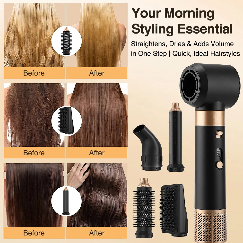 6 in 1 Hot Air Brush Low Noise Damage Free Styling Wet Dry Use One Step Hair Dryer and Volumizer Hair Styling Tool Home Salon