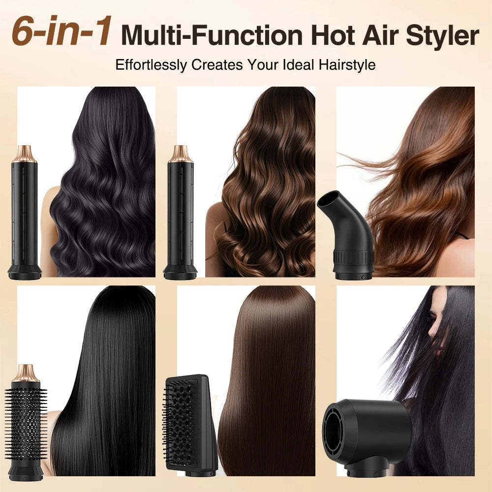6 in 1 Hot Air Brush Low Noise Damage Free Styling Wet Dry Use One Step Hair Dryer and Volumizer Hair Styling Tool Home Salon
