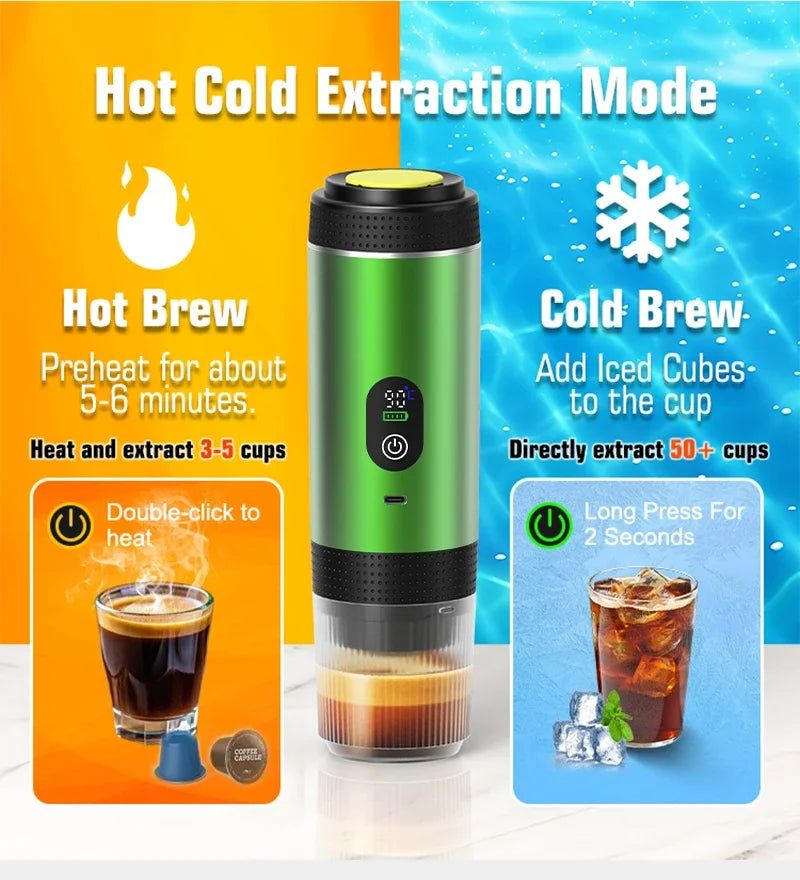 3-In-1 Capsule Coffee Maker with Digital Display Portable Espresso Coffee Machine for Car & Home Camping Coffee Maker