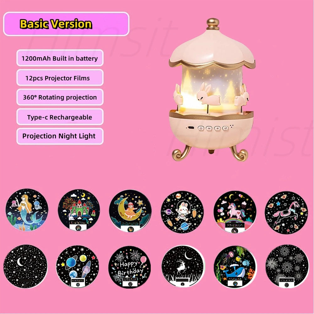 Carousel Projector 21 in 1 Starry Sky Projector Night Light USB Atmosphere Nightlight for Bedroom Decor Kids Birthday Xmas Gifts
