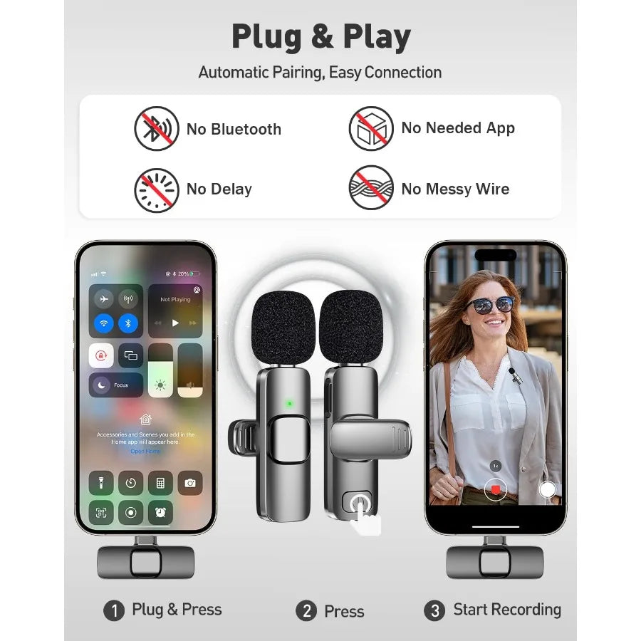 Mini Wireless Lavalier Microphone for Android Lapel Lav Mic with Noise Reduction for Vlog Youtube Tiktok Audio Video Recording