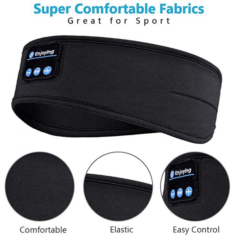 Gray Bluetooth sleep mask laid flat, showing the adjustable strap