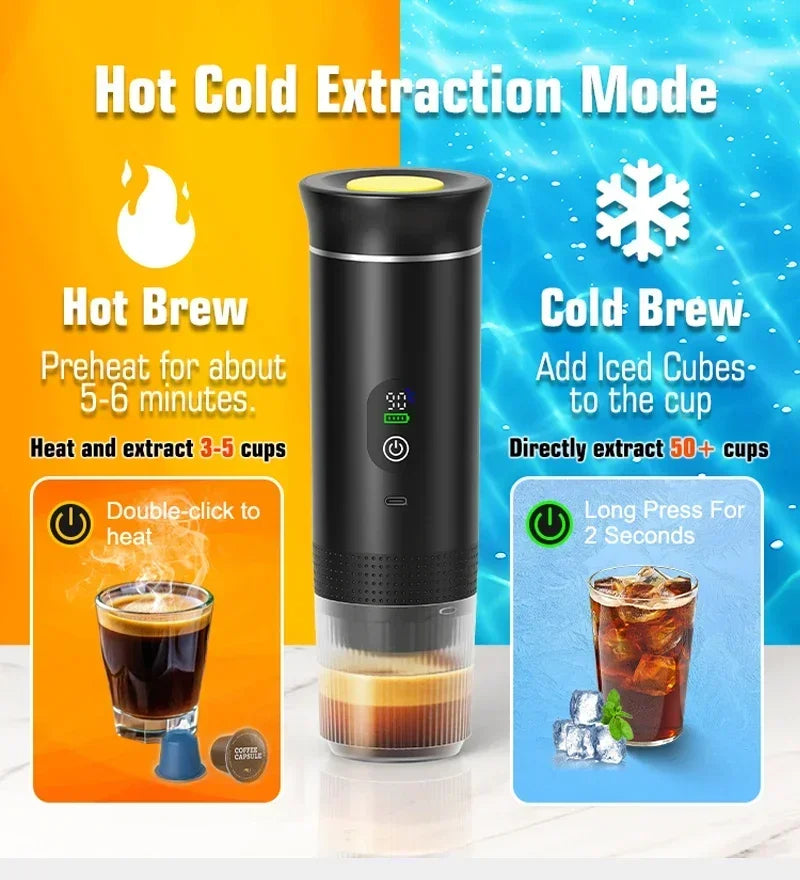 Portable Espresso Coffee Machine with Digital Display 3-In-1 Capsule Coffee Maker for Car & Home Camping Coffee Maker
