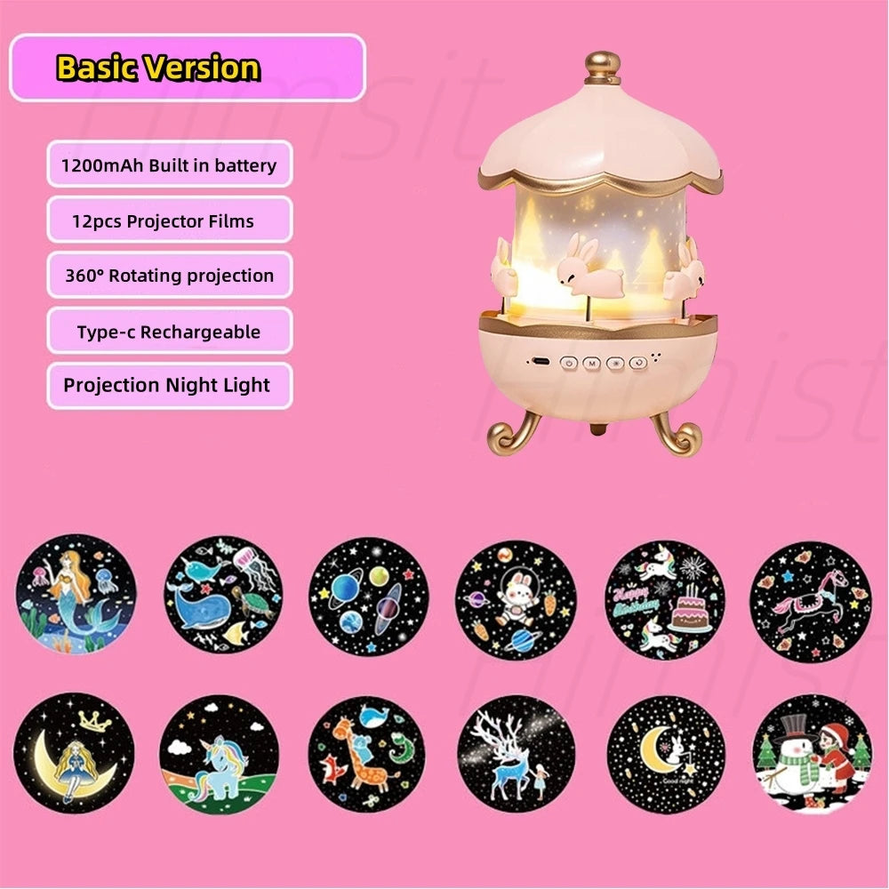 Projector Night Light with Speaker for Kids Room Decor 12 Films Kawaii Ocean Projection Nightlights for Baby Bedroom Gifts