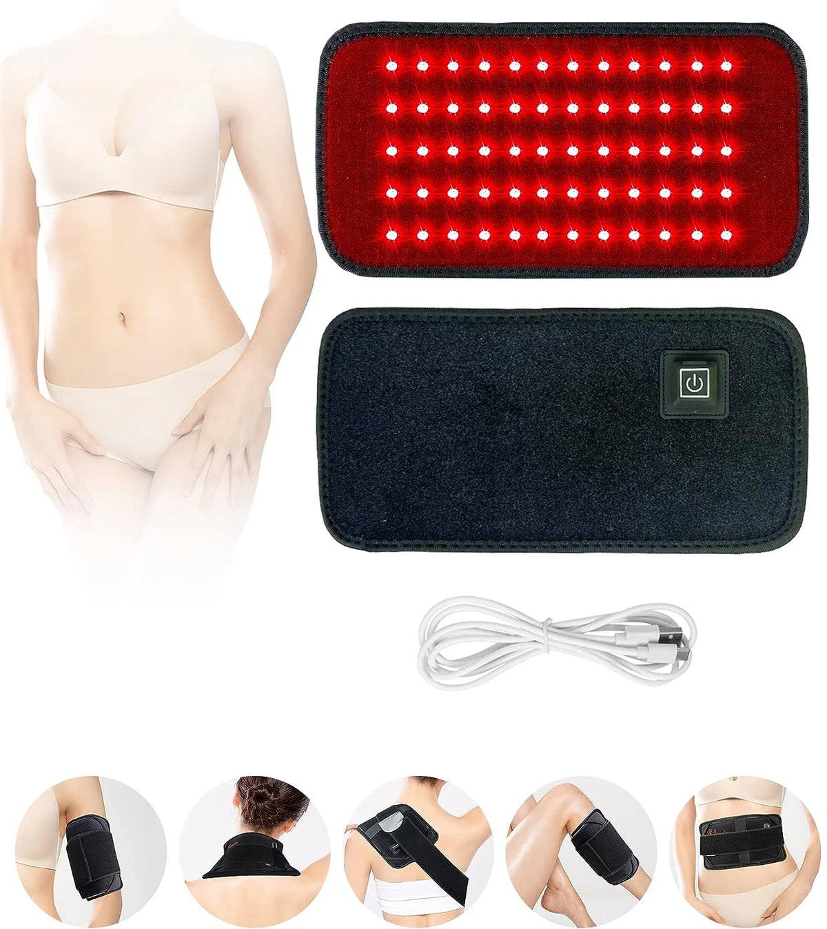 60 Leds Red＆Infrared Light Therapy Belt 850Nm 660Nm Back Burn Fat Wrap Slimming Machine Waist Heat Pad Full Body