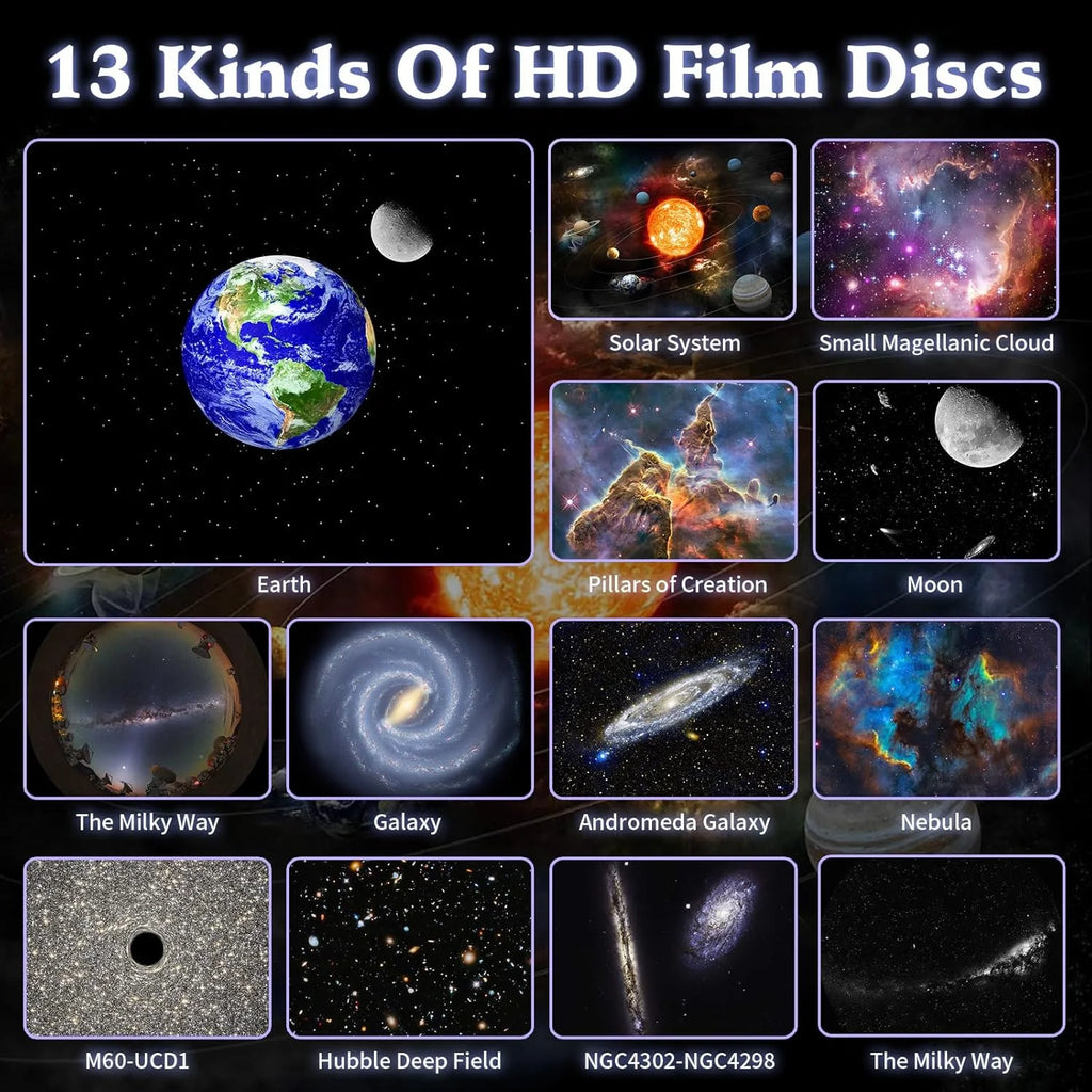 Bedroom Galaxy Projector Night Light HD Image Star Projector 13 Film Discs Kids Planetarium Projector 360° Rotation Galaxy Light