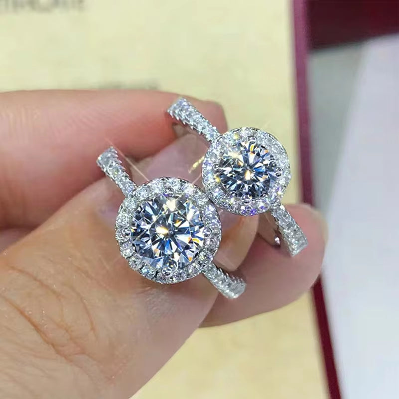 100% Moissanite Rings 1CT 2CT 3CT Brilliant Diamond Halo Engagement Rings for Women Girls Promise Gift Sterling Silver Jewelry