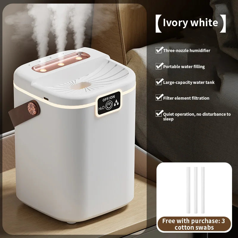 Three Nozzle Night Light Humidifier, 2L Large Capacity Silent Water Refill Type-C Air Purifier for Bedroom Living Room.