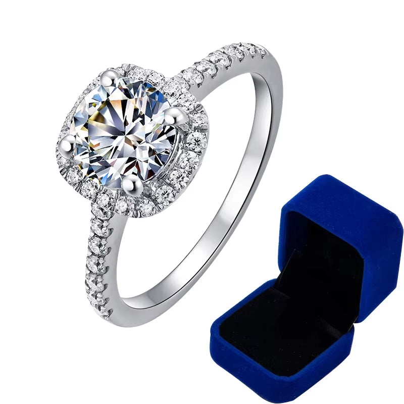 100% Moissanite Rings 1CT 2CT 3CT Brilliant Diamond Halo Engagement Rings for Women Girls Promise Gift Sterling Silver Jewelry