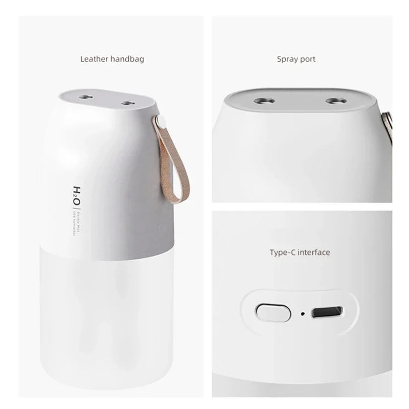Air Humidifier Portable Double Mist 300Ml Cold Mist Diffuser 2000Mah Humidifier Car Air Purifier USB Mini Air Freshener Gift New