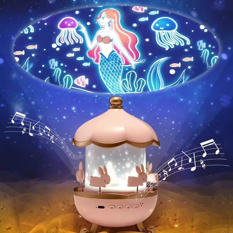 Projector Night Light with Speaker for Kids Room Decor 12 Films Kawaii Ocean Projection Nightlights for Baby Bedroom Gifts
