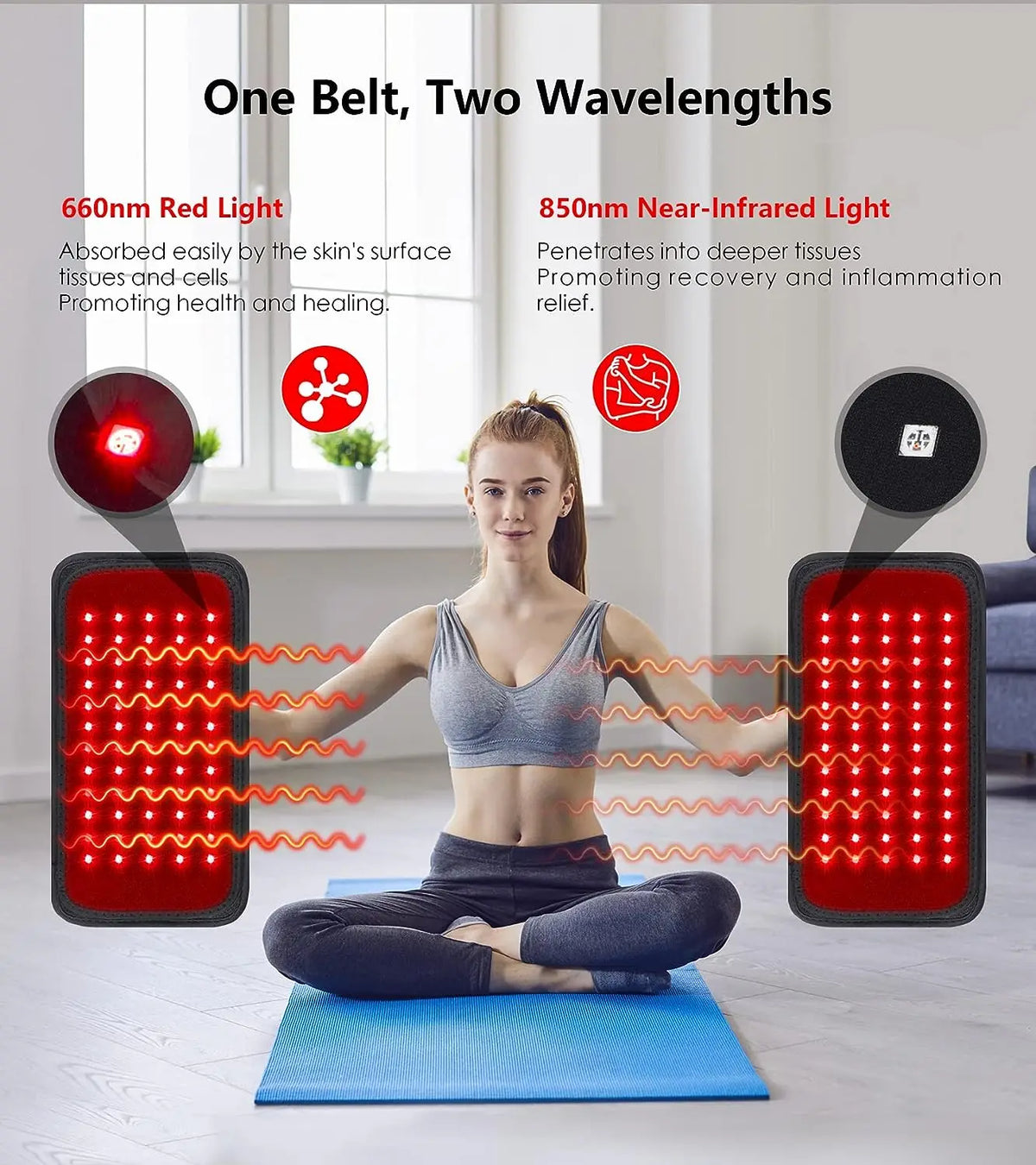 60 Leds Red＆Infrared Light Therapy Belt 850Nm 660Nm Back Burn Fat Wrap Slimming Machine Waist Heat Pad Full Body