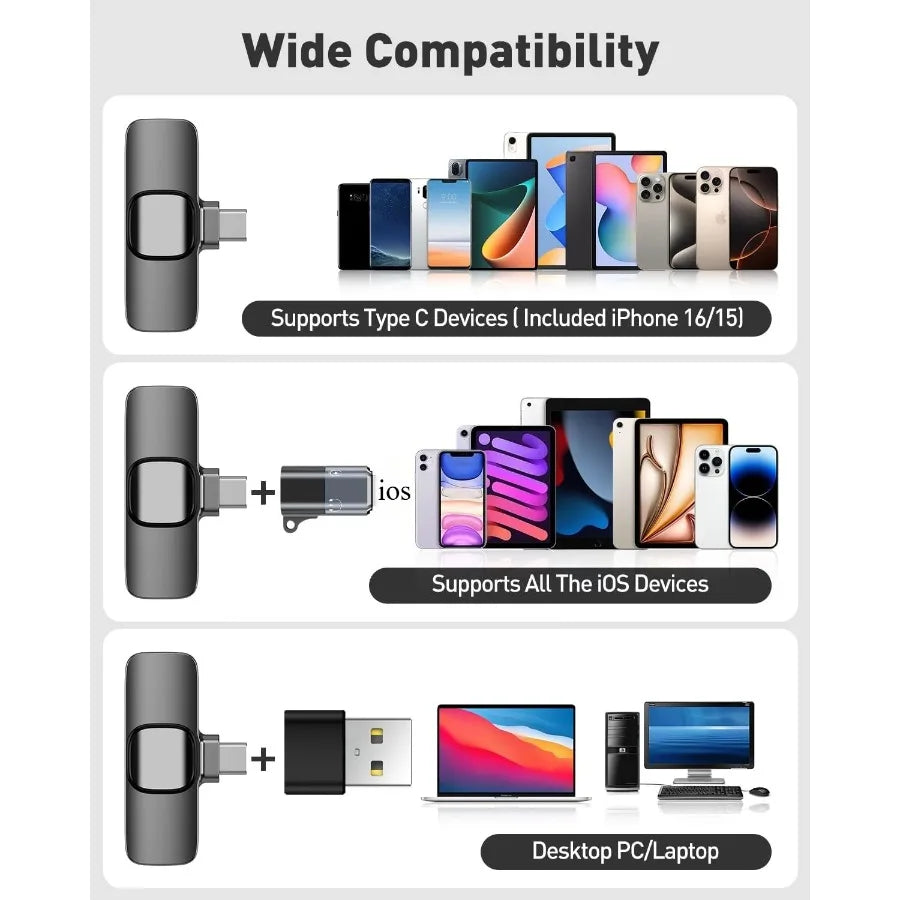 Mini Wireless Lavalier Microphone for Android Lapel Lav Mic with Noise Reduction for Vlog Youtube Tiktok Audio Video Recording